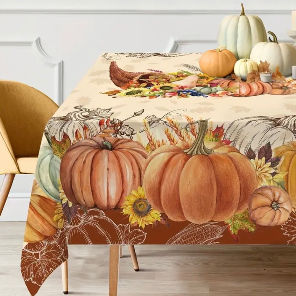 1 Pc Autumn Tablecloth, Full Of Autumn Atmosphere Sunflower Print, Polyester Fab